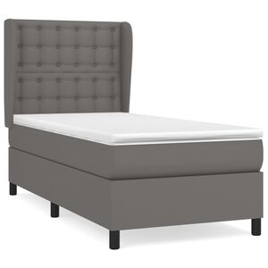 vidaXL Pat box spring cu saltea, gri, 90x190 cm, piele ecologică
