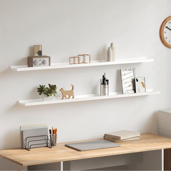 vidaXL Rafturi de perete, 2 buc., alb extralucios, 115x9x3 cm