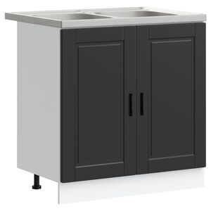 vidaXL Dulap baza chiuvetă cu ușă Porto 2 pcs Negru Lemn compozit