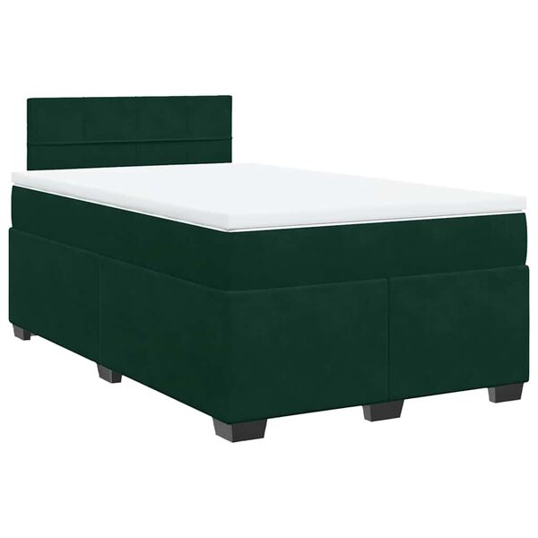 vidaXL Pat box spring cu saltea, verde &icirc;nchis, 120x200 cm, catifea