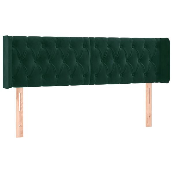 vidaXL Tăblie de pat cu LED, verde &icirc;nchis, 163x16x78/88 cm, catifea