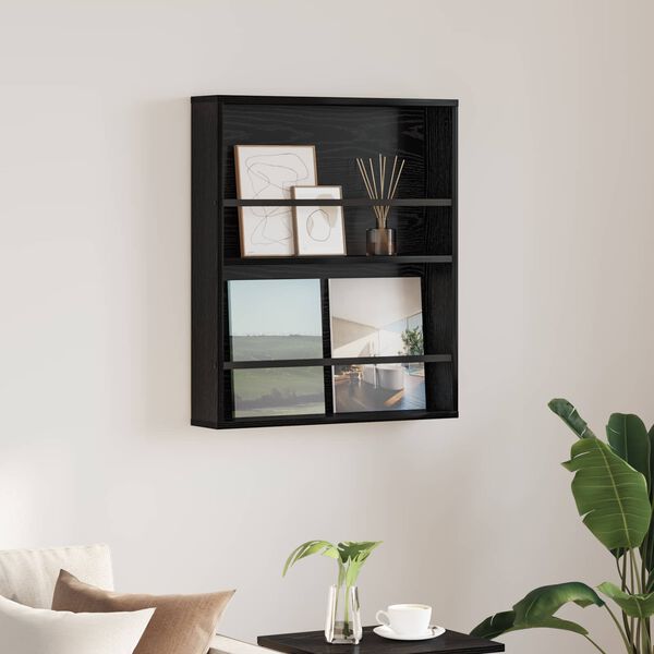 vidaXL Raft pentru reviste Stejar Negru 60 x 12 x 70 cm Lemn compozit