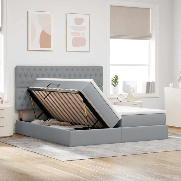 vidaXL Pat cu storage Gri deschis 200 x 200 cm Piele artificială