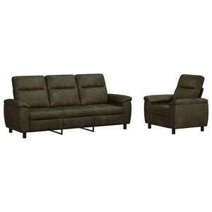 vidaXL Set de canapea 2 pcs Verde Army Piele Suedată Sintetică