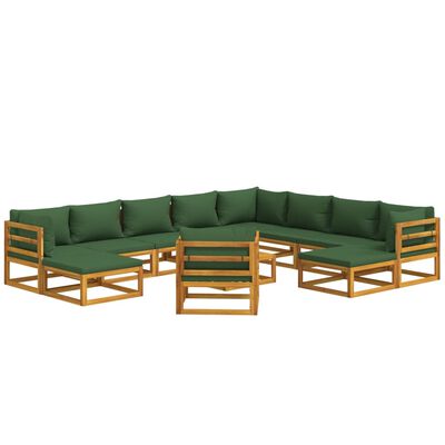 vidaXL Set mobilier de grădină cu perne verzi, 12 piese, lemn masiv