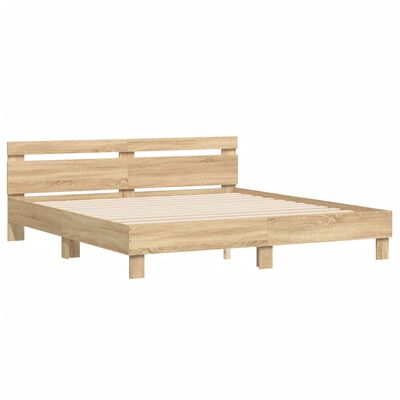 vidaXL Cadru de pat cu tăblie stejar sonoma 160x200 cm lemn prelucrat