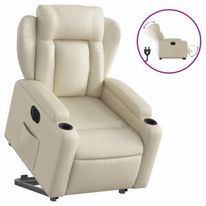 vidaXL Fotoliu rabatabil electric cu ridicare, crem, piele ecologică
