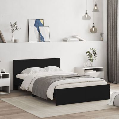 vidaXL Cadru de pat cu tăblie și LED, negru, 135x190 cm
