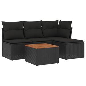 vidaXL Set mobilier de grădină cu perne, 5 piese, negru, poliratan