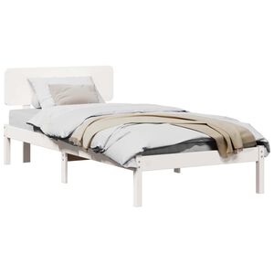 vidaXL Cadru de pat cu headboard Alb 100 x 200 cm Lemn de pin masiv
