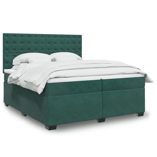 vidaXL Pat box spring cu saltea, verde &icirc;nchis, 200x200 cm, catifea