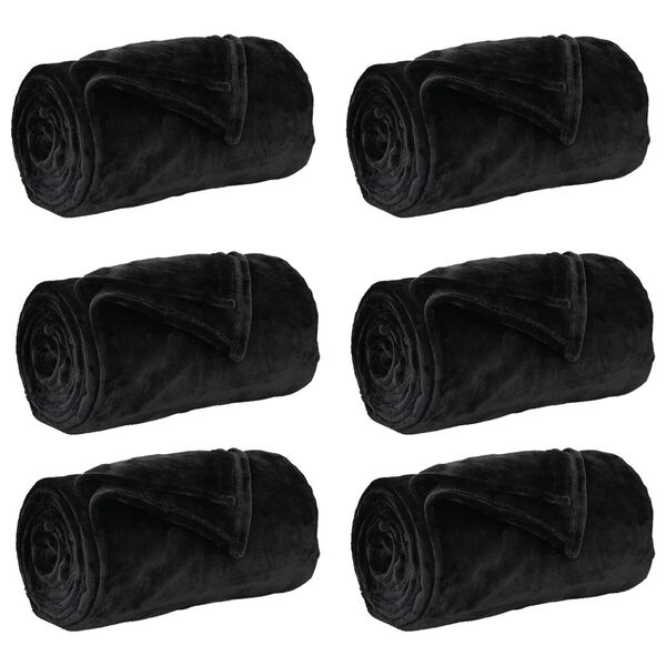 vidaXL Pături de aruncat 6 pcs Negru 220 x 240 cm Molton