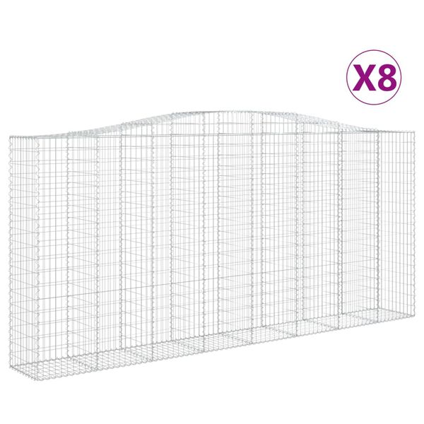 vidaXL Coșuri gabion arcuite 8 buc, 400x50x180/200 cm, fier galvanizat