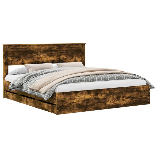 vidaXL Cadru de pat Stejar fumuriu 200 x 200 cm Lemn Ingineresc