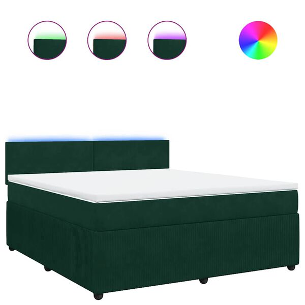 vidaXL Pat box spring cu saltea, verde &icirc;nchis, 180x200 cm, catifea