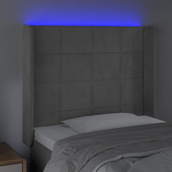 vidaXL Tăblie de pat cu LED, gri deschis, 93x16x118/128 cm, catifea