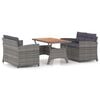vidaXL Set mobilier de grădină cu perne, 3 piese, gri, poliratan