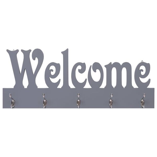 vidaXL Cuier de perete WELCOME, gri, 74 x 29,5 cm