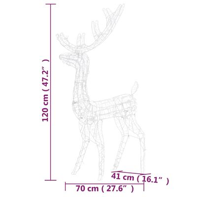 vidaXL Decorațiuni reni de Crăciun, 3 buc., alb rece, 120 cm, acril