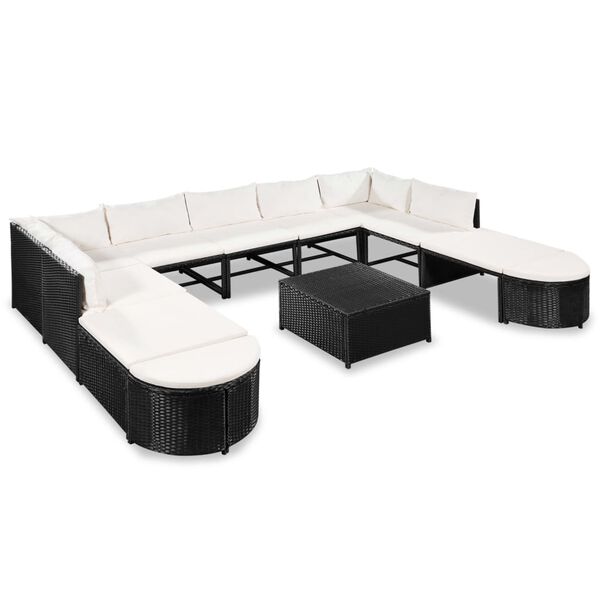 vidaXL Set mobilier de grădină cu perne, 12 piese, negru, poliratan