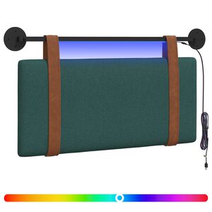 vidaXL Tăblie de pat suspendată Cu lumină LED Verde &icirc;nchis PU antic