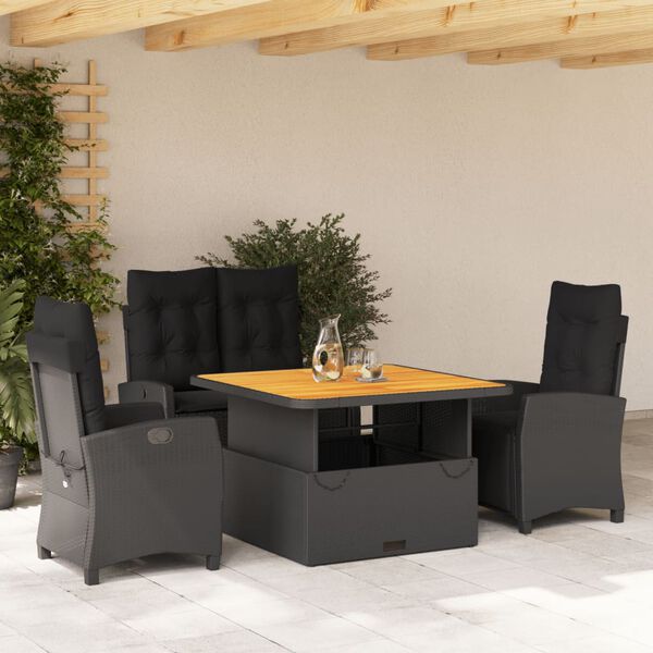 vidaXL Set mobilier de grădină cu perne, 5 piese, negru, poliratan
