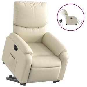 vidaXL Fotoliu rabatabil electric cu ridicare, crem, piele ecologică