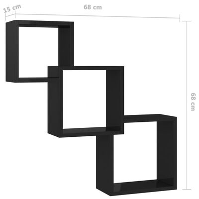 vidaXL Rafturi de perete, cub, negru extralucios, 68x15x68 cm, PAL