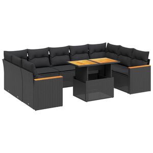 vidaXL Set canapele de grădină cu perne, 11 piese, negru, poliratan