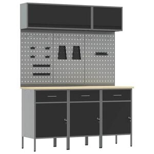 vidaXL Set de dulapuri de lucru cu sertar cu depozitare 8 buc. Negru