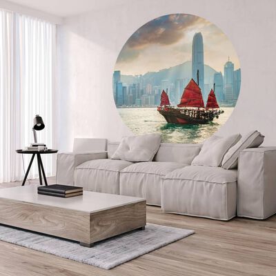 WallArt Tapet în formă de cerc Skyline with Junk Boat, 142,5 cm