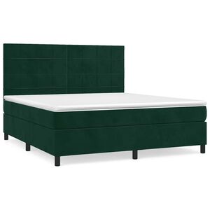 vidaXL Pat box spring cu saltea, verde &icirc;nchis, 160x200 cm, catifea
