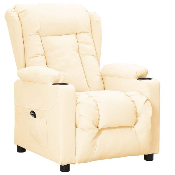 vidaXL Fotoliu cu ridicare, crem, piele ecologică