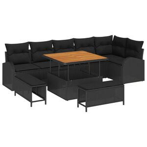 vidaXL Set de canapele pentru grădină cu pernă 9 pcs Negru poliratan