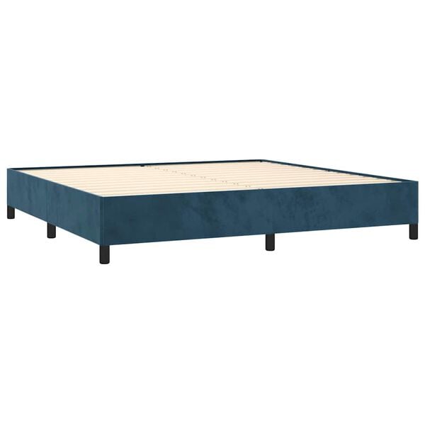vidaXL Pat box spring cu saltea, albastru &icirc;nchis, 200x200 cm, catifea