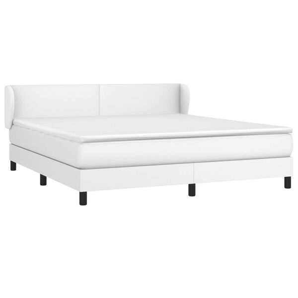 vidaXL Pat box spring cu saltea, alb, 180x200 cm, piele ecologică