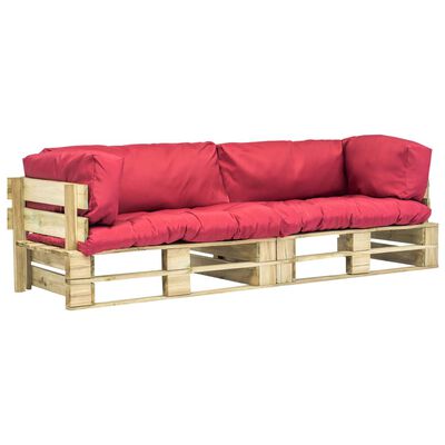 vidaXL Set canapea grădină paleți cu perne roșii, 2 piese, lemn de pin