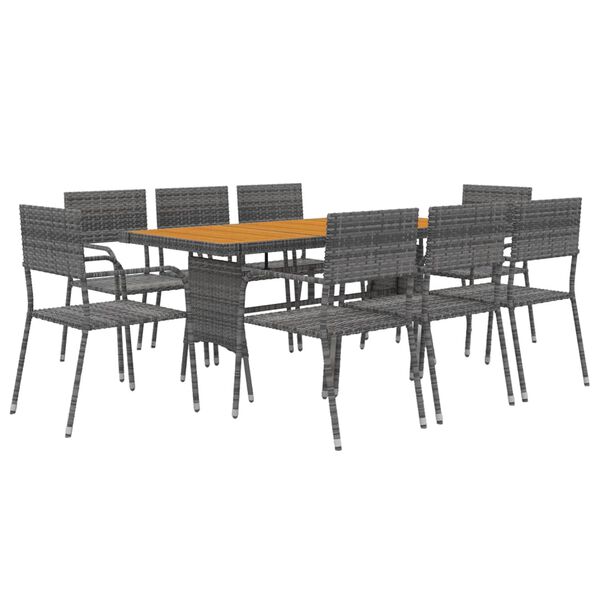 vidaXL Set de mobilier de exterior, 9 piese, gri, poliratan