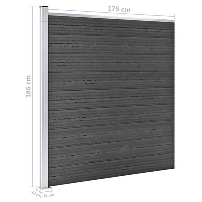 vidaXL Set de panouri de gard, negru, 1737x186 cm, WPC