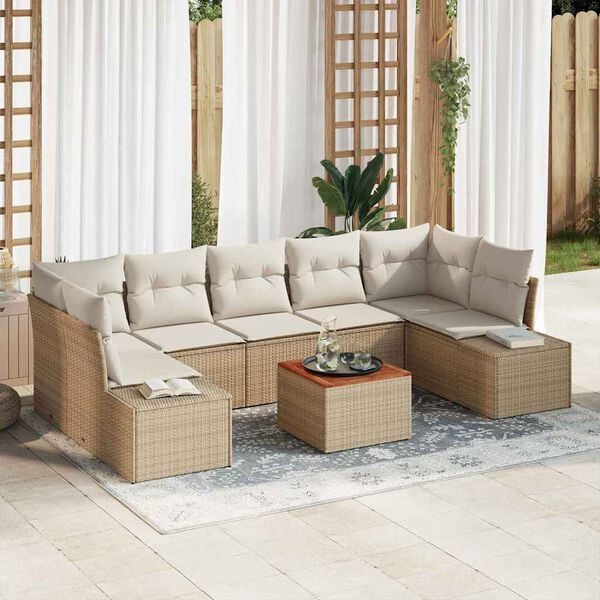 vidaXL Set de canapele pentru grădină cu pernă 8 pcs Bej Rattan poli