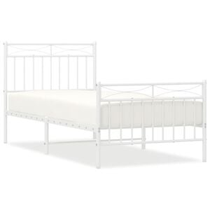 vidaXL Cadru de pat metalic cu tăblie de cap/picioare, alb, 90x190 cm
