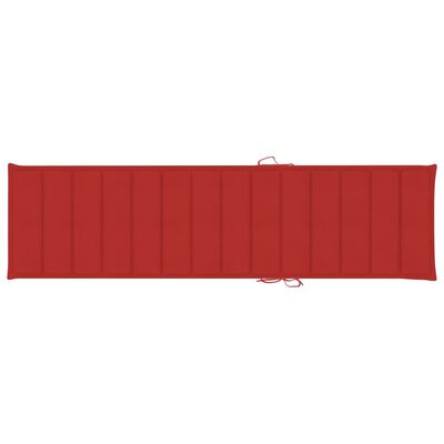 vidaXL Șezlonguri, 2 buc., cu pernă roșie, lemn masiv de tec