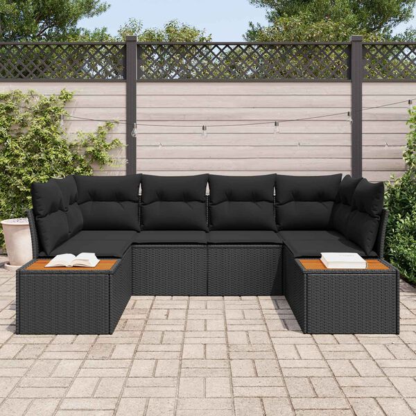 vidaXL Set de canapele pentru grădină cu pernă 6 pcs Negru Poliratan