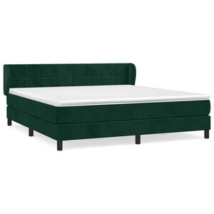 vidaXL Pat box spring cu saltea, verde &icirc;nchis, 180x200 cm, catifea