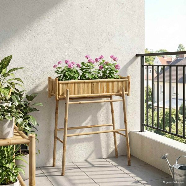 vidaXL Ghiveci pentru Grădină cu Suport natural 100 x 38 x 114 cm