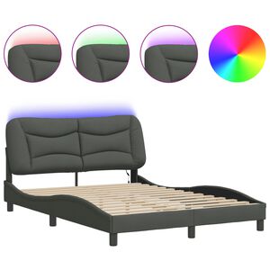 vidaXL Cadru de pat cu LED fără saltea Hvar țesătură gri &icirc;nchis 140x200 cm