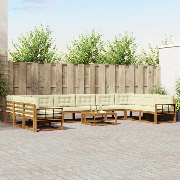 vidaXL Set de canapele de exterior cu pernă 11 pcs Natural și Crem