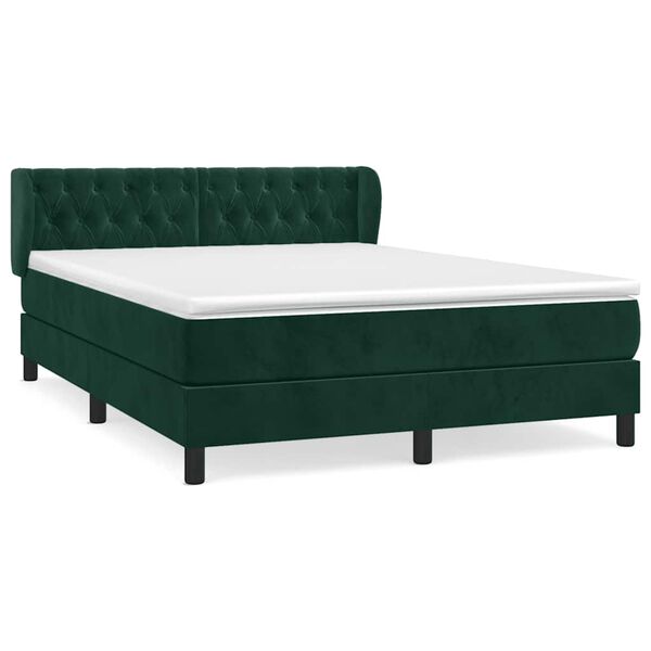 vidaXL Pat box spring cu saltea, verde &icirc;nchis, 140x190 cm, catifea