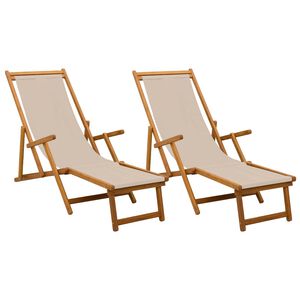 vidaXL Șezlong pliabil 2 pcs 3 Poziție Lemn de eucalipt masiv Bej