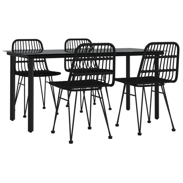 vidaXL Set mobilier de grădină, 5 piese, negru, poliratan